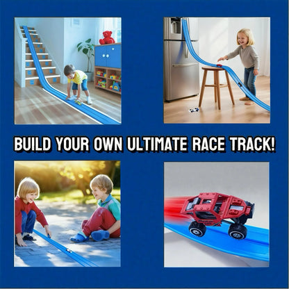 Parent Child Interactive Racing Car Flexible Track Roll Up Double Track Suction Cup Screen Free Educational Kids Gift