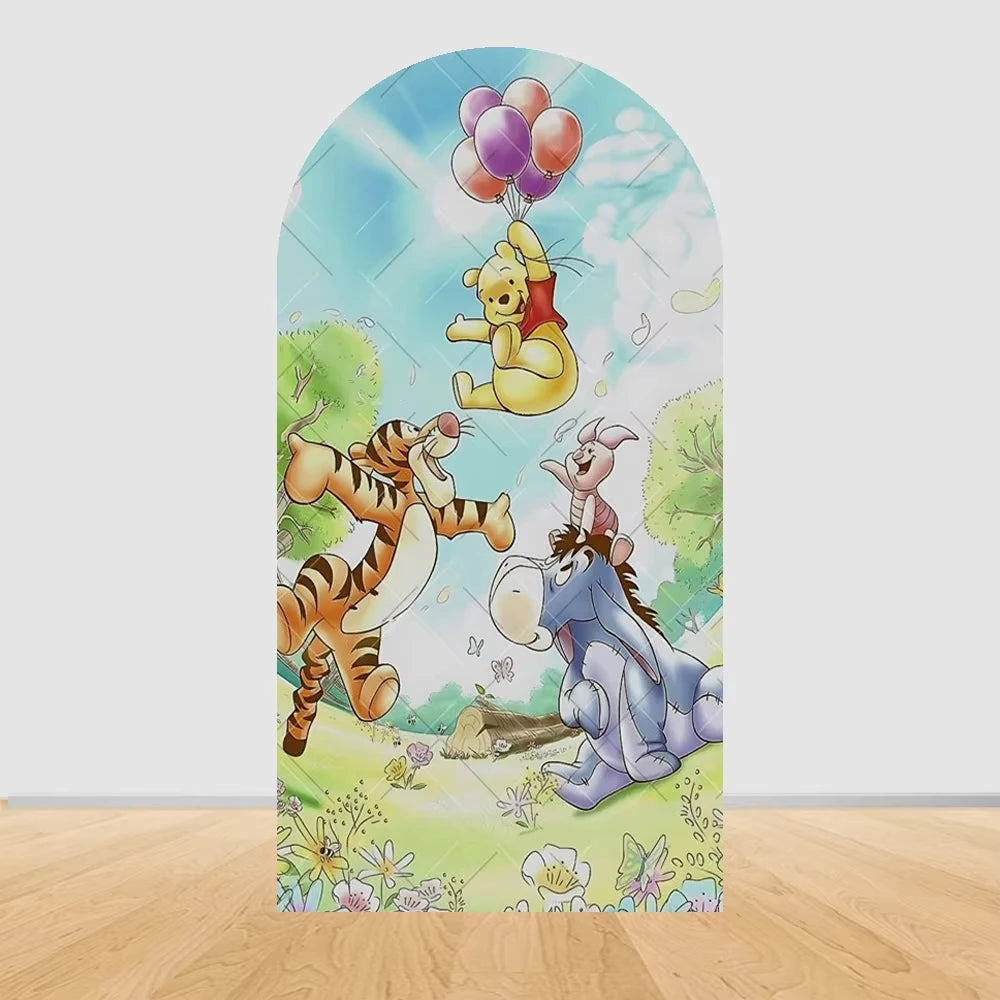 Winnie the Pooh Themed Arched Backdrop Cover Children's Birthday Party Supplies Baby Shower Arrangement Double Sided Printing