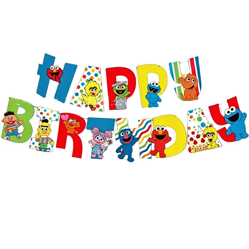 Birthday Party Decoration Set Supplies Cartoon Sesame Streets Birthday Party Supplies Tableware Balloon Cake Topper Banner Plate