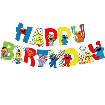 Birthday Party Decoration Set Supplies Cartoon Sesame Streets Birthday Party Supplies Tableware Balloon Cake Topper Banner Plate