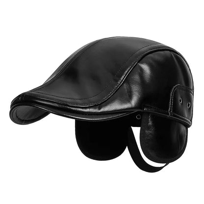 Winter Cold-Proof & Warm PU Forward Cap, Outdoor Fleece-Lined Windproof Men's Ear-Flap Adjustable Duckbill Cap