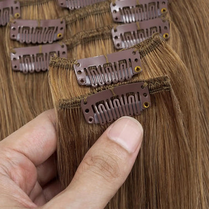 Clip In Hair Extensions #6 Chestnut Brown Double Weft Thick 120G 8Pcs Silky Straight Brazilian Clip In Human Hair Extensions