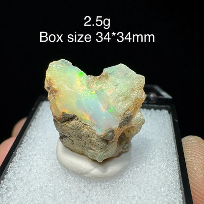 Natural Rare Colorful Ethiopia Opal (No Need Water) Gem Mineral Specimen Box Size:34X34mm (Need Lighting) Sunlight Best