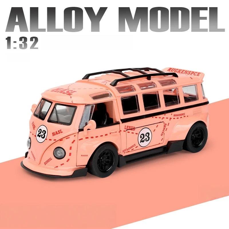 1/32 Volkswagen T1 Minibus Samba JDP Modified Toy Car For Children Diecast Miniature Model Sound & Light Collection Gift Boys