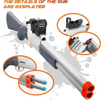 S686 Double Barrel Shotgun Toy with Scope & Soft Bullets Manually Loaded Gun Outdoor Hunting Shooting Game Christmas Gift