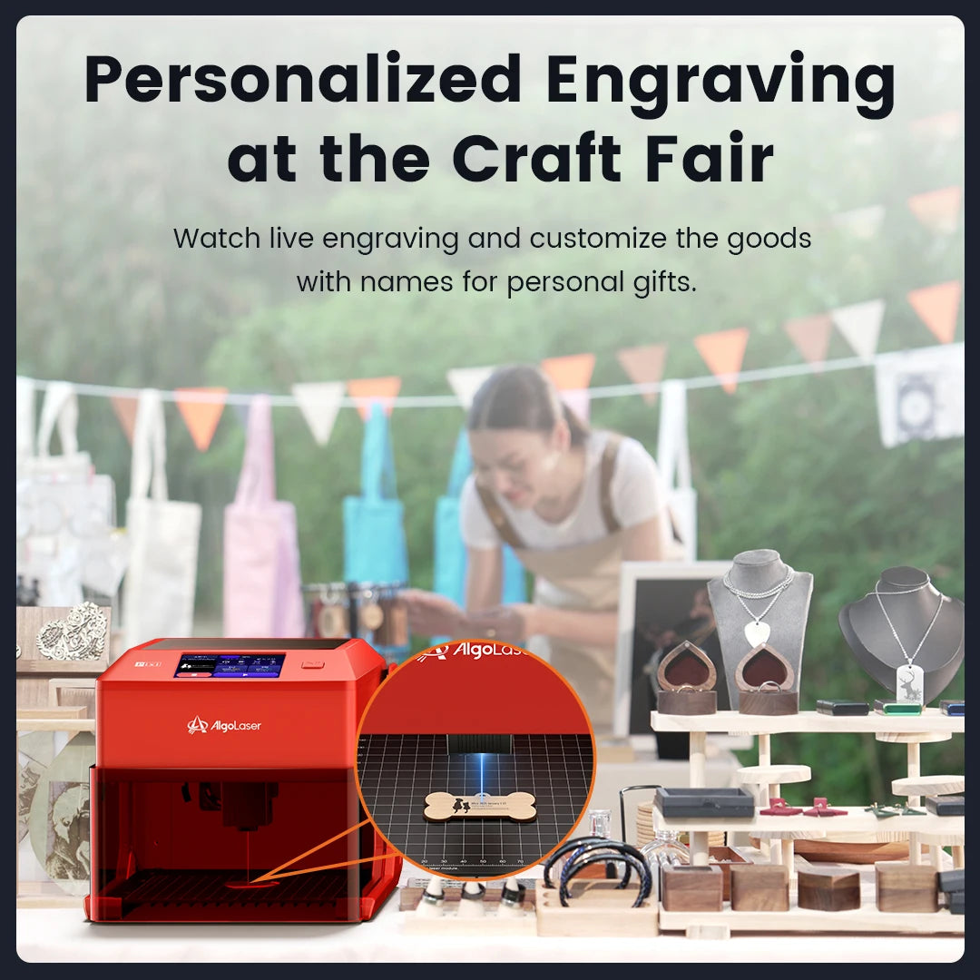 AlgoLaser PIXI Mini Portable Laser Engraver with Touch Screen Smart Class 1 Laser Engraver Machine for Business DIY Logo Dog Tag