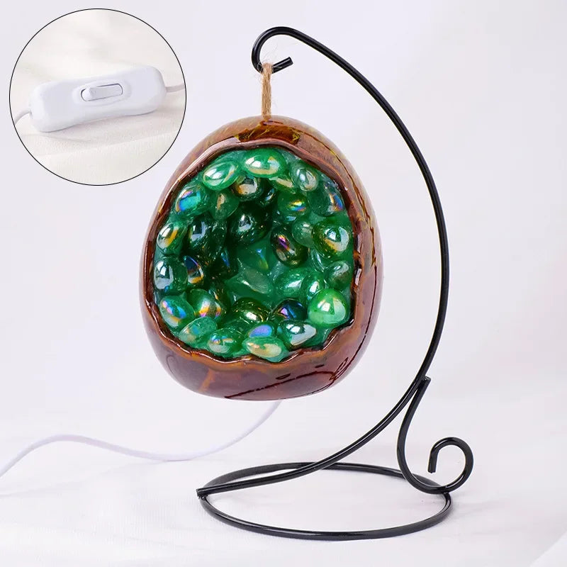 Natural Amethyst Cave Table Lamp Dinosaur Egg Bedroom LED Night Light Bedside Lamp Amethyst Flower Handicraft Home Decoration