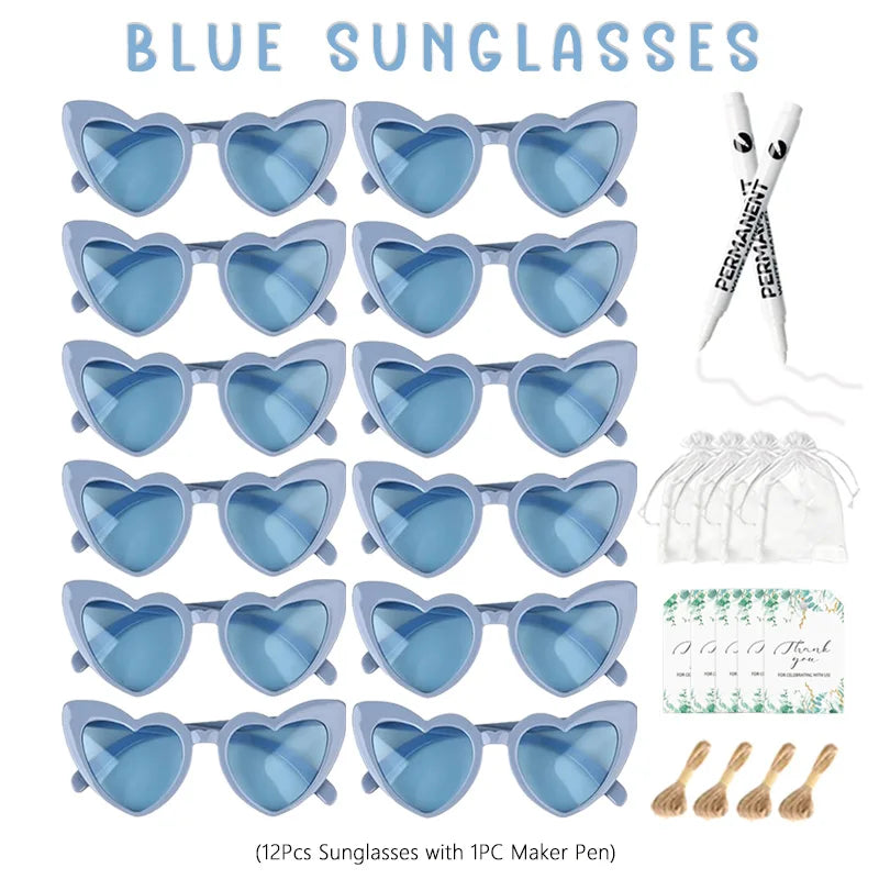 12-100Pcs Wedding Sunglasses for Guests Heart Shaped Sunglasses Bachelorette Party Glasses Bridal Shower Party Favors Photo Prop