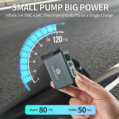 QIUDANOW Mini Electric Bike Portable Air Inflator Tire Gauge Wireless Air Pump Schrader Presta Clik Valve Bicycle Accessories