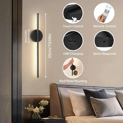 Modern LED Wall Charging Lamp Wireless Installation Remote Control Stepless Dimming  Gold Black Finish 50/80CM Decorative Lighti