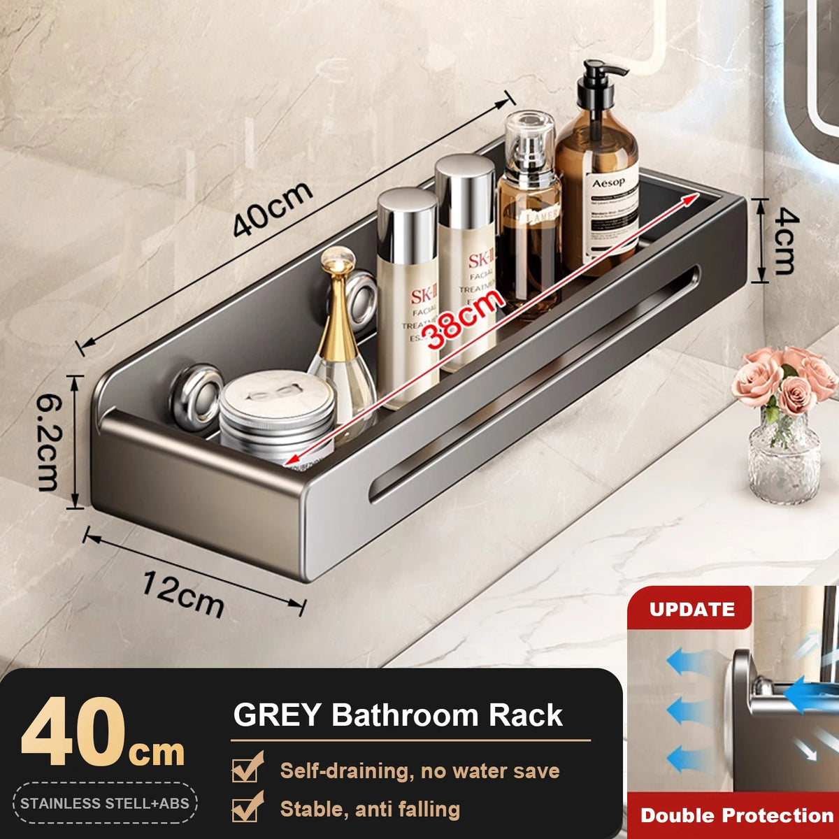 Bathroom Wall Shower Shampoo Rack No-punch Wall Mount Shower Storage Shelf Large Capacity Strong Load-bearing