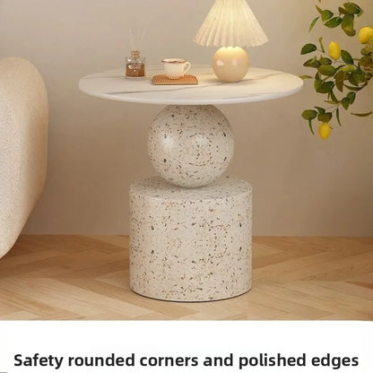Light Luxury Simple Round Coffee Table Creative Sofa Side Few Livingroom Corner Few Balcony Round Table Cream Wind Bedside Table