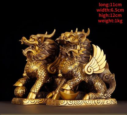 Feng Shui Copper Unicorn Ornamen Yuanbao Home Office Store Living Decorations