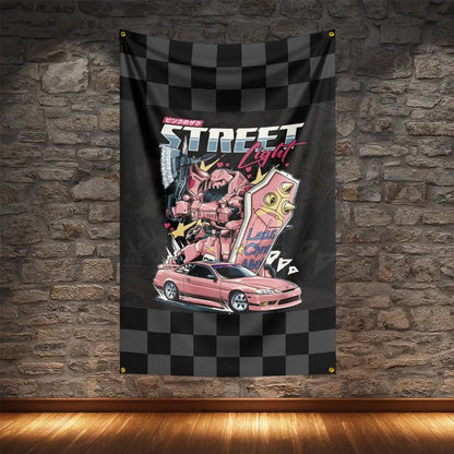 JDM Racing Modified Car Culture Flag Polyester Digital Printing Cars Banner For Decoration