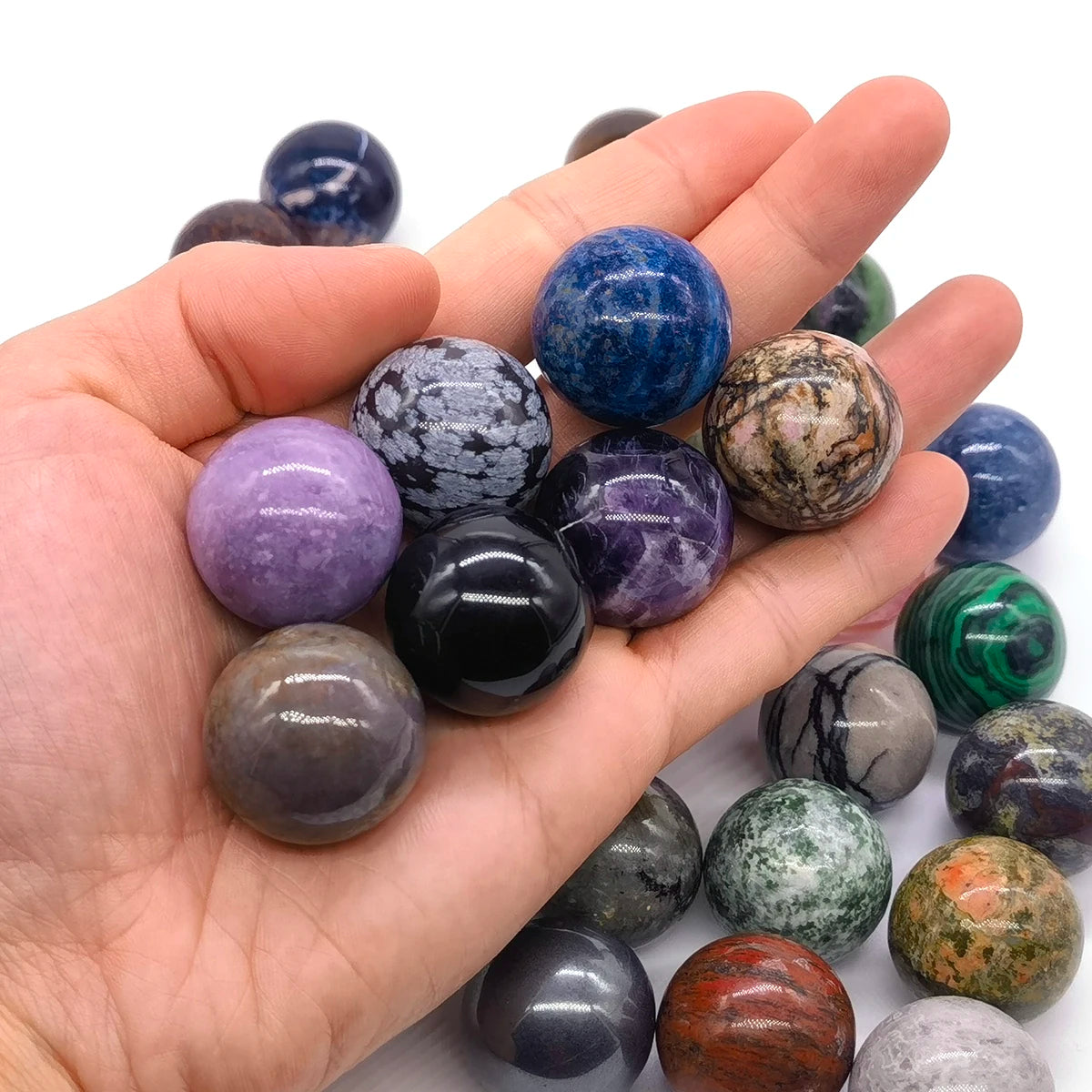 25mm Natural Stone Sphere Healing Crystal Magic Ball Amethyst Rose Quartz feng shui Collectibles energy balance Home Decor