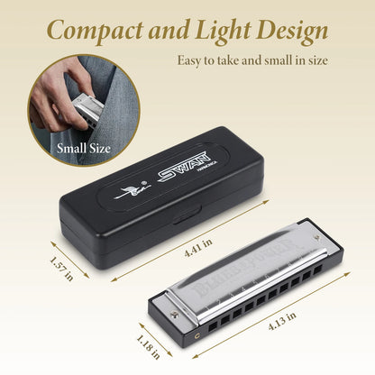 Diatonic Blues Harmonica 12 Keys Available Mouth Organ Harmonica10 Hole 20 Tone Diatonic Harp with Case for Student Teacher Gift
