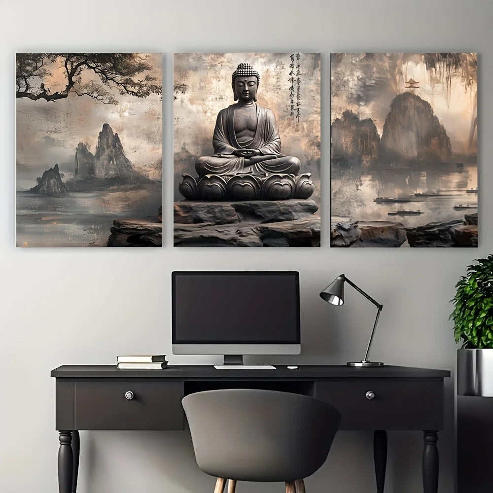 3pcs Buddha Meditation - Asian Style Zen Buddhist Canvas Paintings Suitable for  Meditation Room Decor - Spiritual Gift Poster