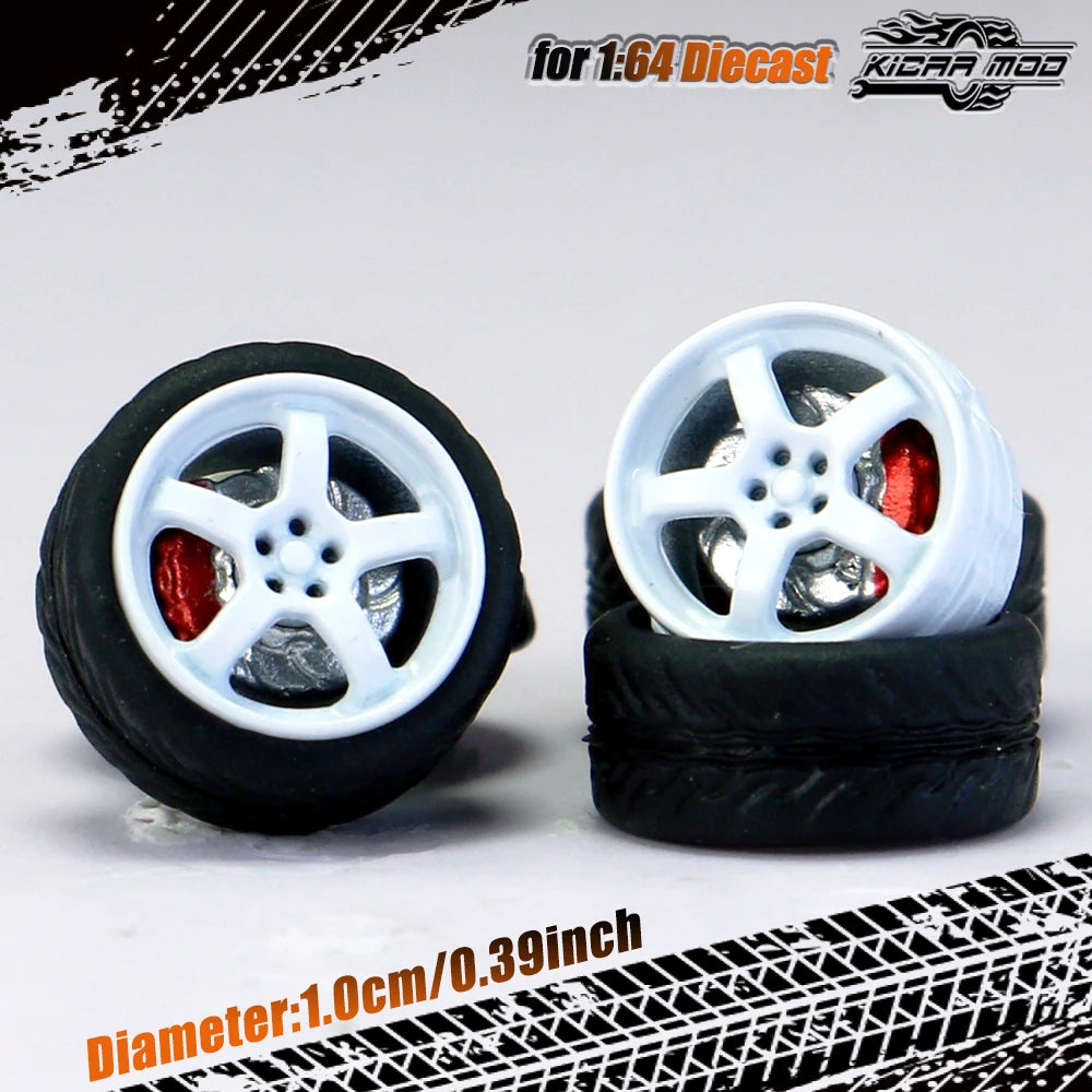 Kicarmod 1/64 Model Car ABS Wheels with Rubber Tire Brake Disc Refitting Parts Diameter 10mm For Model Car Tomica