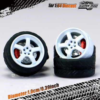 Kicarmod 1/64 Model Car ABS Wheels with Rubber Tire Brake Disc Refitting Parts Diameter 10mm For Model Car Tomica
