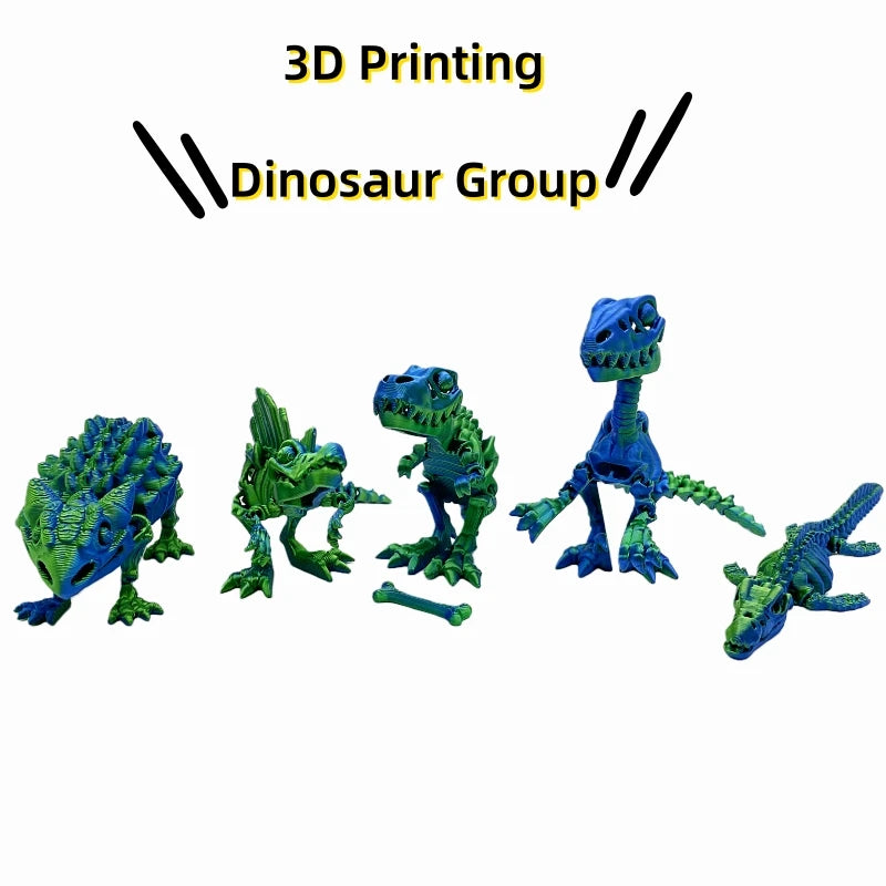 5-Piece 3D Printed Dinosaur Set with Movable Joints, Including Ankylosaurus, Sauron, and Spinosaurus, Home and Decor Display Pie
