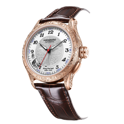 HANBORO Mechanical Alarm Watch Men Automatic Ping Bell Hourly Chime Luxury 100M Waterproof Sapphire Steel Business Unique