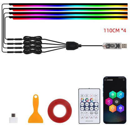 10 in 1 Car Interior Acrylic LED Ambient Lights 140cm 110cm For Tesla USB APP Remote Control RGB Symphony Atmosphere Lamp