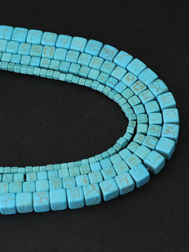 Noter 4/6/8/10mm Real Howlite Stone Beaded For Jewelry Making Square Shape Blue Color Loose Bead DIY Bracelet Necklace Wholesale
