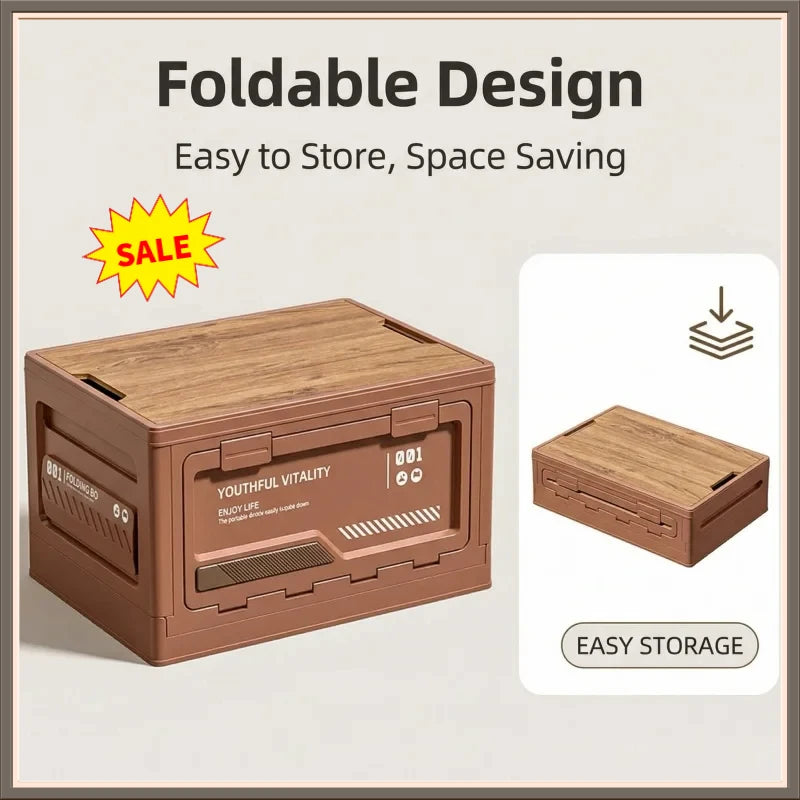 Wooden Lid Folding Storage Box Portable Outdoor Camping Organizer Industrial Storage Bin For Car Trunk Household