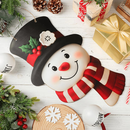 1pcs Merry Christmas Front Door Sign Party Supplies 2D Xmas Snowman Wooden Favors Christmas Hanging Plaque New Year Home Decor