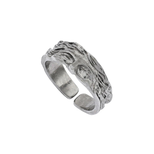 Retro Punk Creative Venus Half Mask Design Ring for Men Vintage Engraved Open Adjustable Ring Stylish Jewelry Holiday Gift