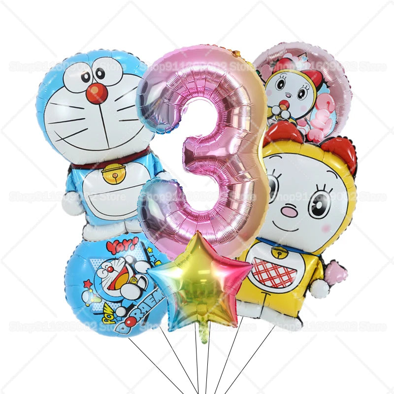 Doraemons Number 1-10 Balloons Girls Boys Birthday Decorations Baby Shower Gender Reveal Balloon Party Supplies Kids Toys Gift