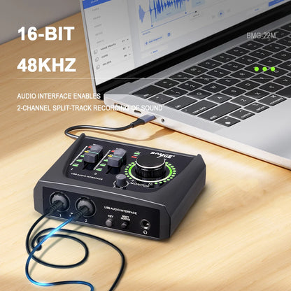 BOMGE Mini 2 Channel USB Audio Interface Sound Card Recording Streaming and Podcasting with XLR/48V Phantom Power for Guitarist
