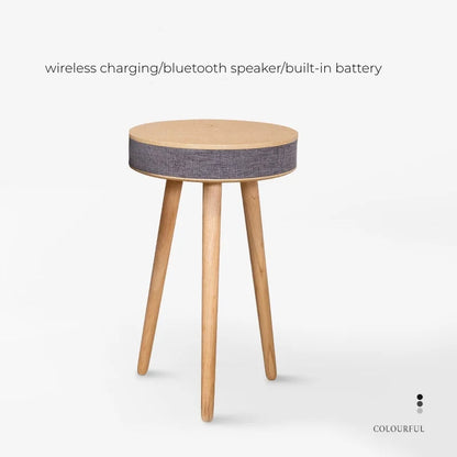 Smart Round Tea Table with Bluetooth Speaker Living Room Corner Table with Wireless Charging Portable Multi-Function Side Table