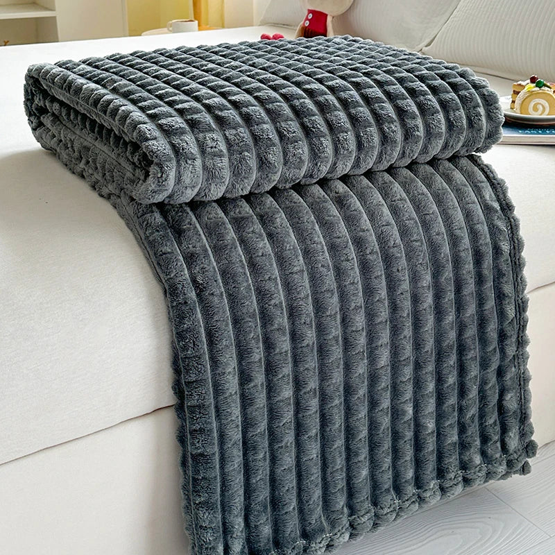 New Simple 3D Plaid Blanket Autumn Winter Soft Warm Multi-functional Sofa Blankets Cozy Durable Artificial Rabbit Plush Blanket