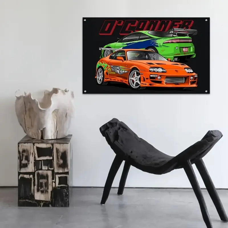 VIKAMA Fast and Furious Supra & Eclipse Tapestry JDM Car Wall Hanging for Bedroom Boys Gaming Room Decor