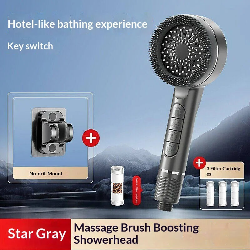 4Modes Pressure Boost Shower Head Multifunction Adjustable Large Water Shower Nozzle Massage Bathroom Accessory