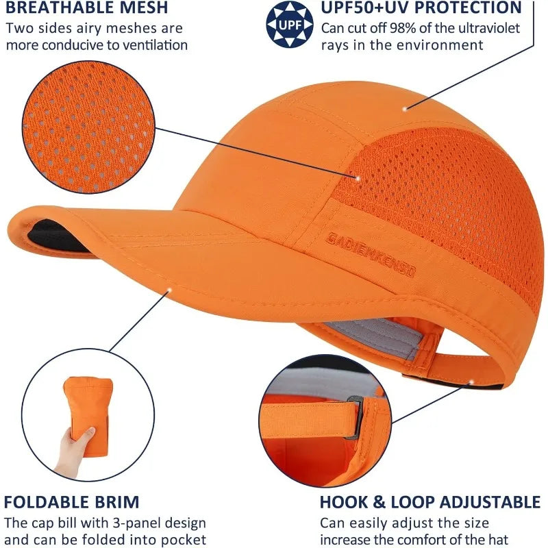 GADIEMKENSD Men Women Folding Climbing Peaked Cap Baseball Cap Outdoor Breathable Camping Hiking Quick Drying Trekking Sun Hat
