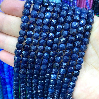 Natural Stone 7-8MM Faceted Square Lapis Lazuli Loose Cube Spacer Beads for Jewelry Making Diy Earrings Bracelets Accessories