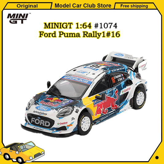 MINIGT 1:64 Ford Puma Rally1#16 Red Bull M-Sport Ford WRT2024 MGT01074-CH Car Model Alloy Model Miniature Diecast Collection Toy