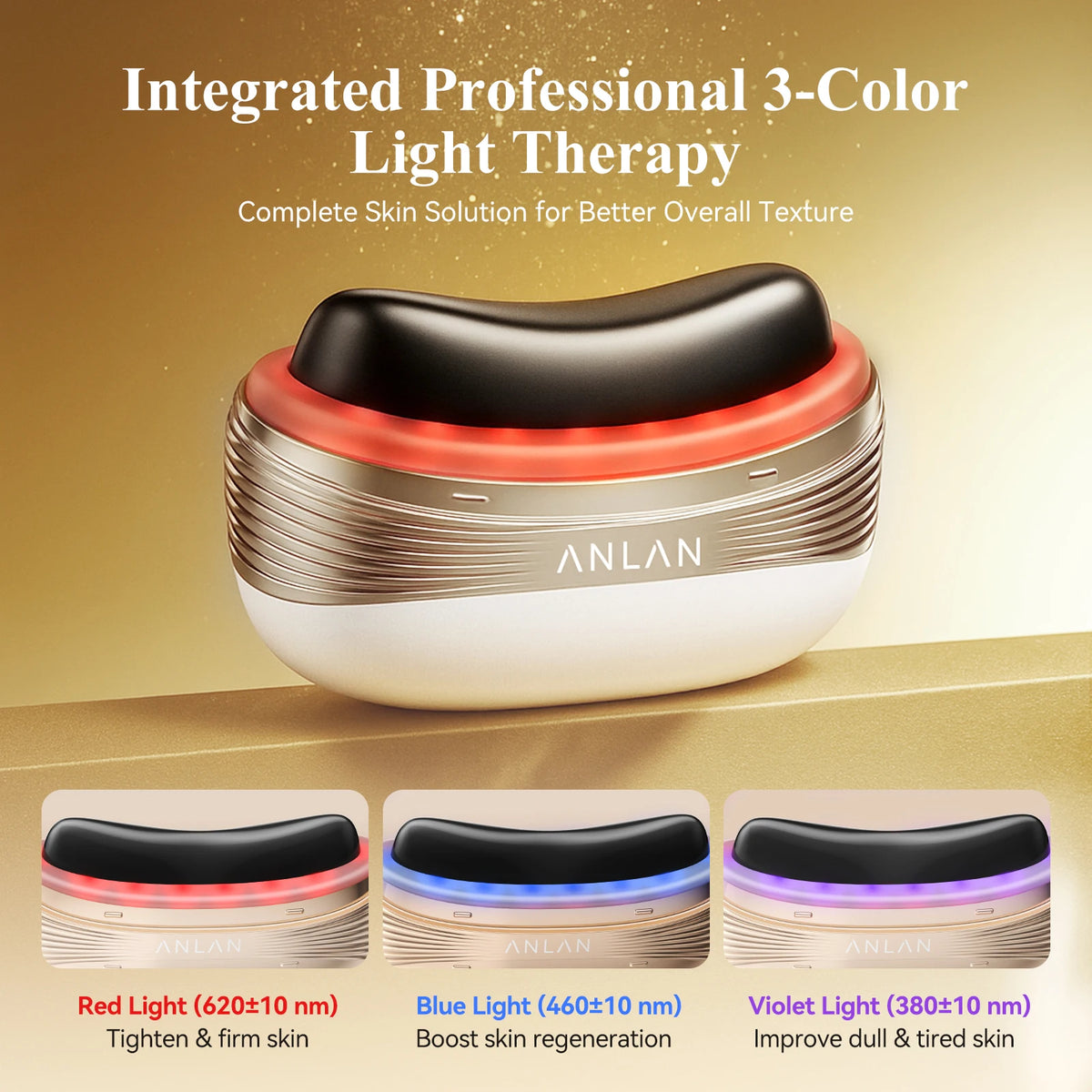 ANLAN 2 In 1 Gua Sha Massager Natural Jade Massage Head 3-Color LED Skincare Microcurrent Scalp Care Vibration Massage Comb