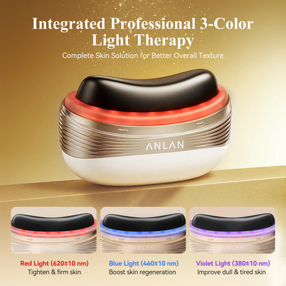 ANLAN 2 In 1 Gua Sha Massager Natural Jade Massage Head 3-Color LED Skincare Microcurrent Scalp Care Vibration Massage Comb