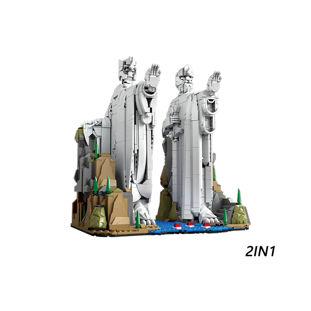 2 in 1 Argonath Giant Statue Building Set, 839+867 PCS LOTR Famous Scene Collectible Desk Decor Display Model for Hobbyists