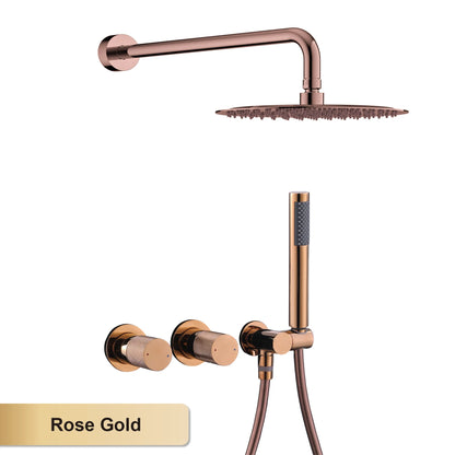 Luxury Bathroom Brass Gun Grey Wall-Mounted Shower System 2 Function Embedded Bath Mixer Tap Dual Spray Rainfall/Handheld