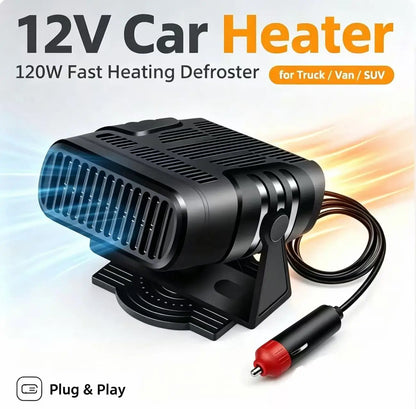12V Car Heater 120W Efficient Fast Heat Auto Windshield Defrost Defog Heater Fan 360° Adjustable Base for Truck Van SUV