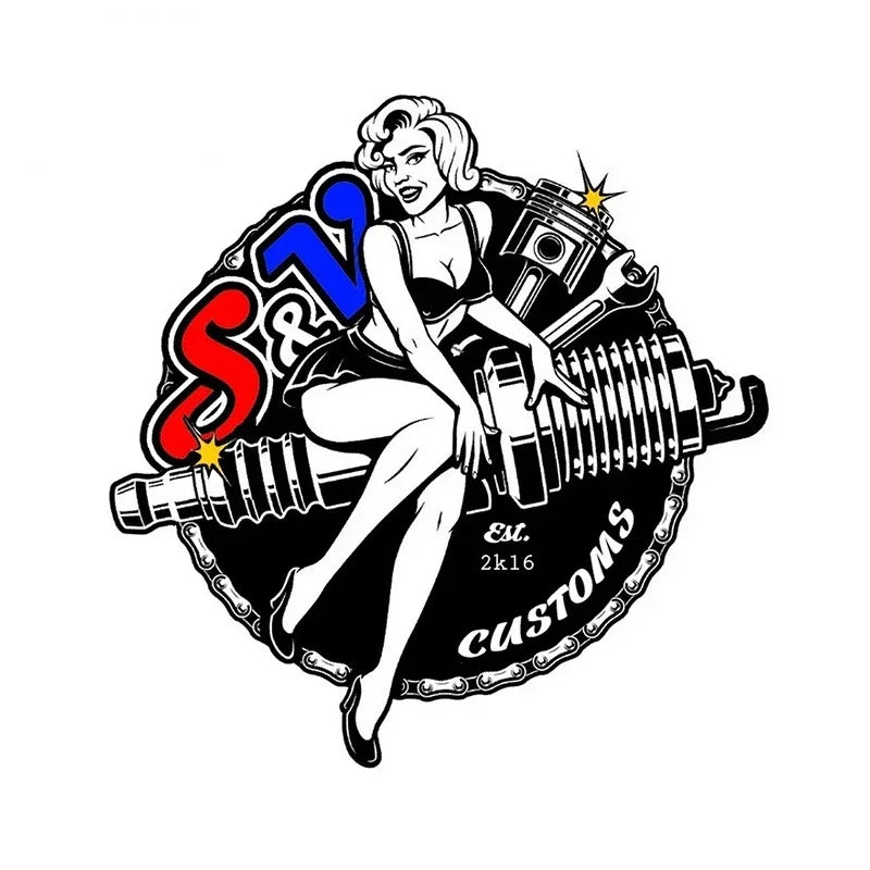 Classic Spark Plug Pin Up Girl Cartoon Decal Self-adhesive Hot Rod Car ...