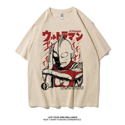 2026 Summer Ultraman Classic Print Cotton T-shirt Oversized Unisex Casual Tee for Die-hard Fans