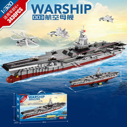 Aircraft carrier building block toy assembly, large warship, navy battleship model, building block, children's kit toy