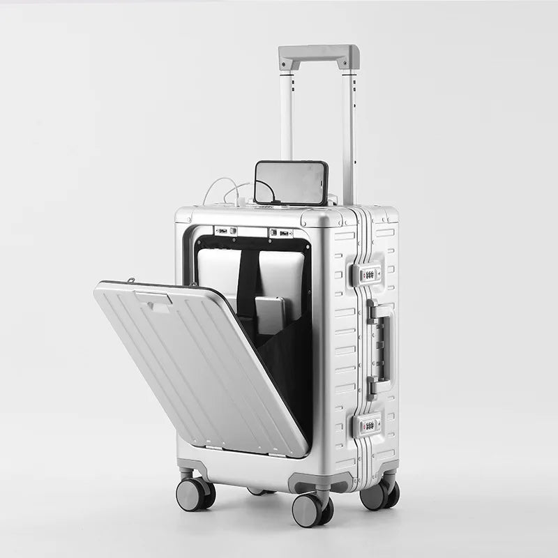 KLQDZMS Suitcase Front Opening Boarding Box Full Aluminum Magnesium Alloy Trolley Case 20 "24 Inches Multi-function Luggage