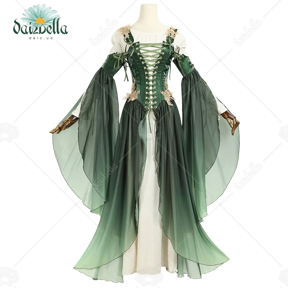 DAIZBELLA Women's Medieval Renaissance Costume Elf Style Only Green Dress with Sleeves for Halloween Cosplay Costume