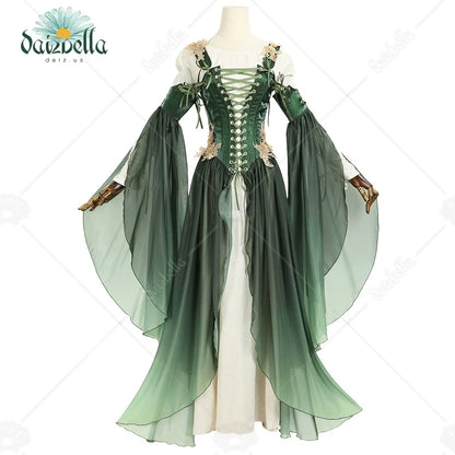 DAIZBELLA Women's Medieval Renaissance Costume Elf Style Only Green Dress with Sleeves for Halloween Cosplay Costume